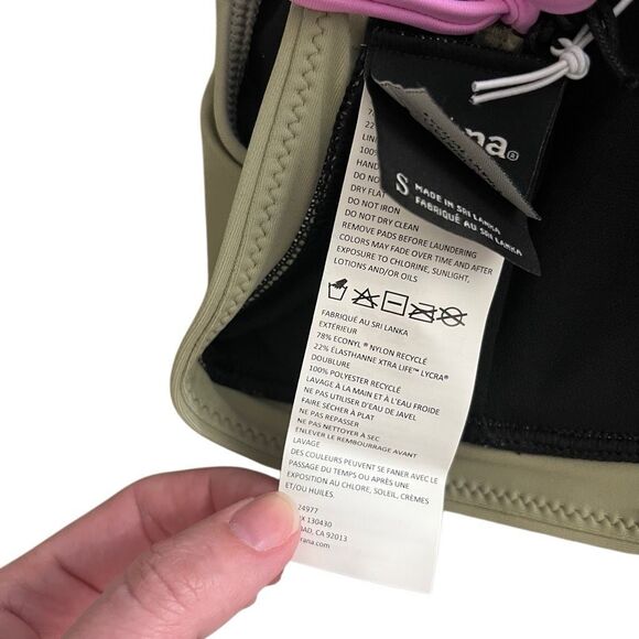 Prana‎ Tulum Bikini Top Black Color Block Purple Green Lace back sz M NEW - Picture 8 of 9